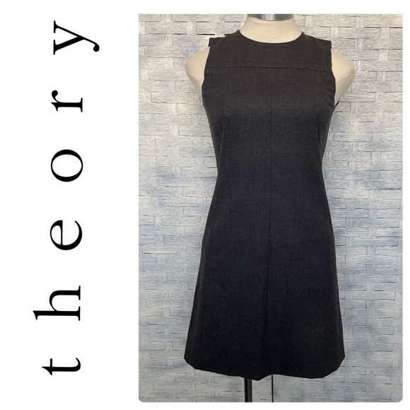Theory Shift Dress Zip up Hook Closure Wool Gray Side Pockets Sz 2 - Picture 1 of 9